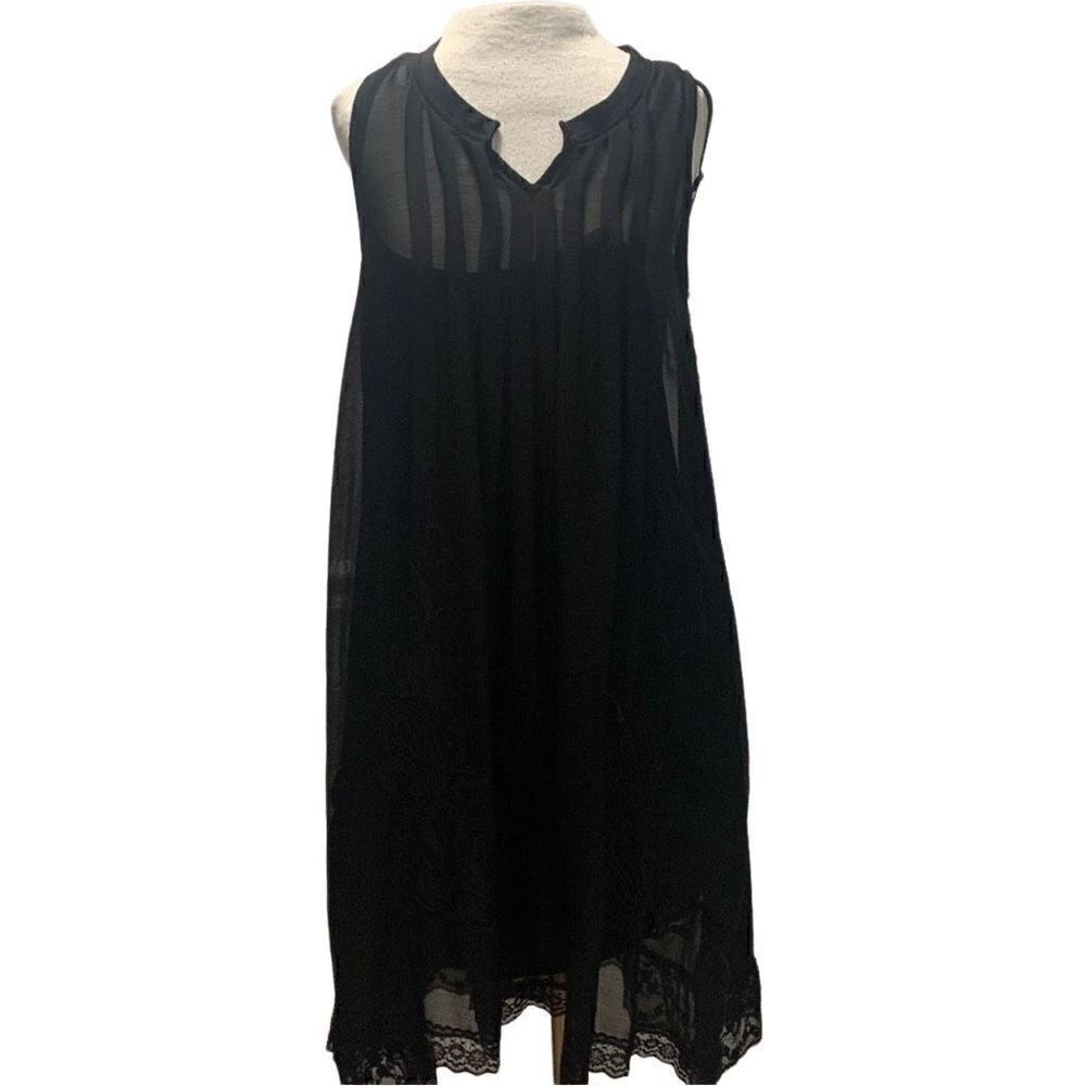 Staring at Stars Black Lace Pleated tunic dress sheer underlay adjustable straps